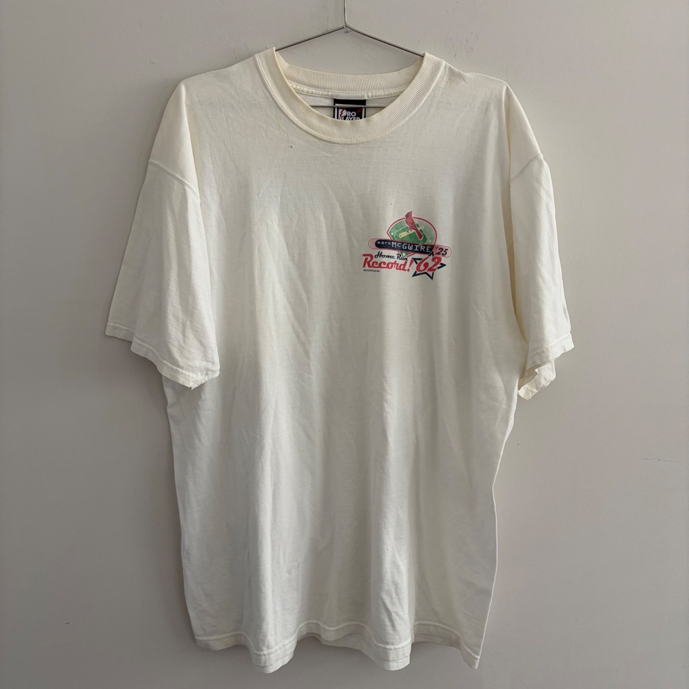 Vintage Pro Player Mark McGwire 1998 Home Run Record 62 T-Shirt White XL